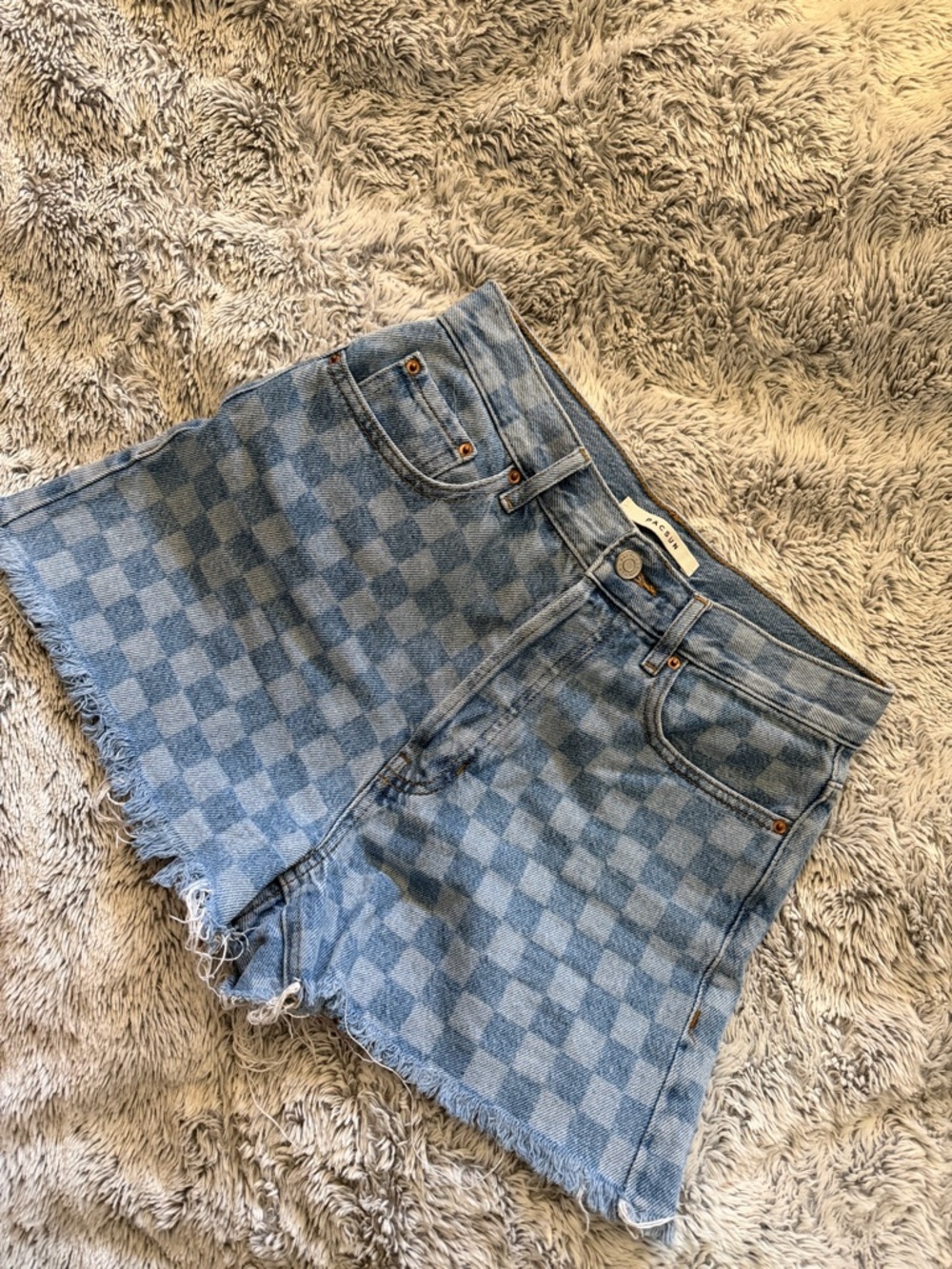 PacSun Light Blue Checkered Denim Jean Shorts
